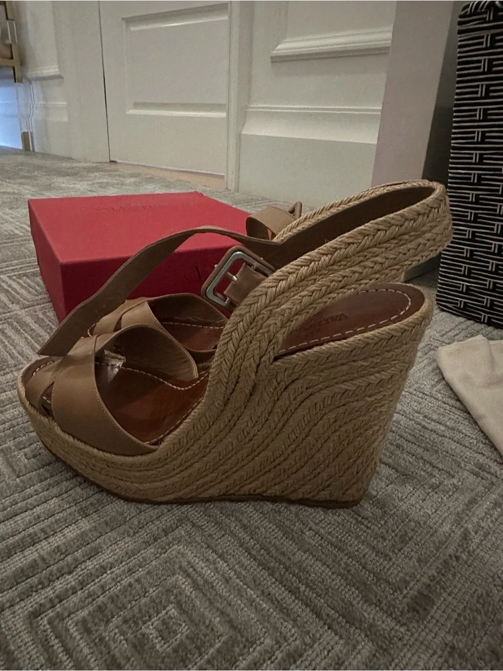 Valentino Tan Espadrille Wedge Sandals